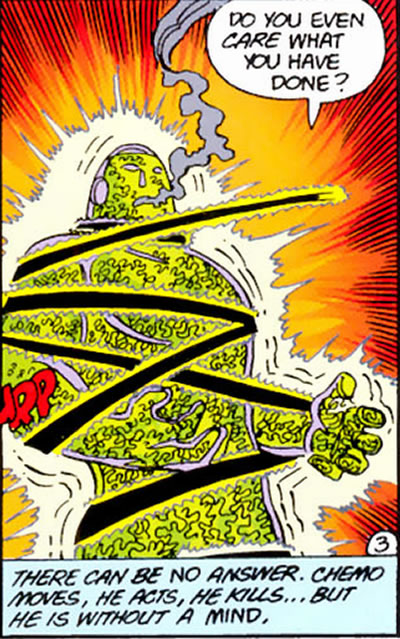 Crisis on Infinite Earths panel : negative form of negative woman wrapped around chemo