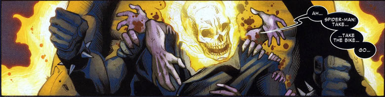 ghost rider asks spider-man to take the bike