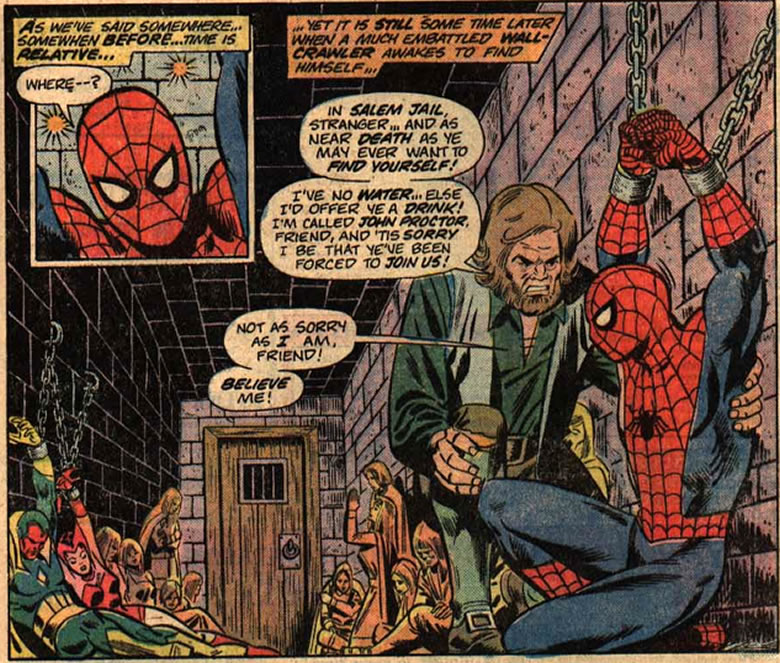 spider-man with others in a
					salem dungeon
