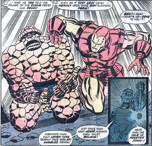 The Thing and Iron Man forced to kneel