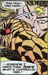 Ben Grimm grabs hold of a Hydra device attached to a mutated Alicia Masters