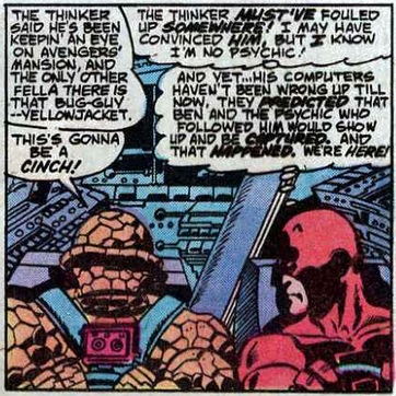 The Thing and Daredevil having a conversation in a plane