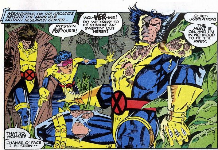Wolverine, Jubilee and Gambit in the jungle